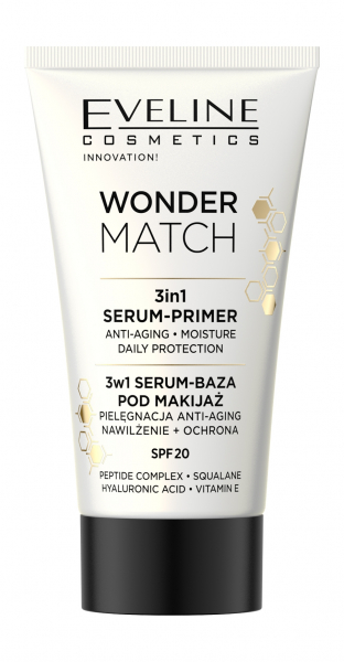 Eveline Wonder Match 3-in-1 Serum-Primer SPF 20 База-сыворотка под макияж с гиалуроновой кислотой и витамином Е